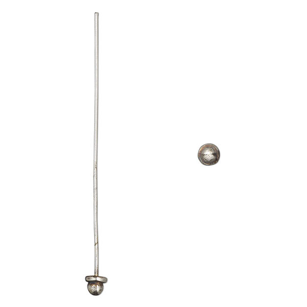 Head pin, antique silver-plated brass, 2 inches with 4mm round head, 22 gauge. Sold per pkg of 10. image number 0