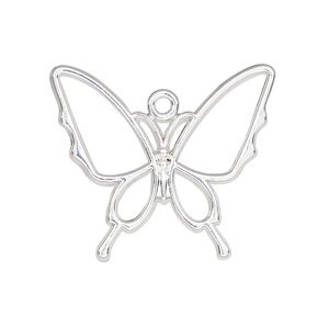 Component, resin frame, silver-finished "pewter" (zinc-based alloy), 30x26mm open butterfly. Sold per pkg of 4.