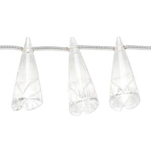 Quartz crystal 1pkg5, hand-cut top-drilled carved cone flower bead natural graduated 18x8mm-24x10mm