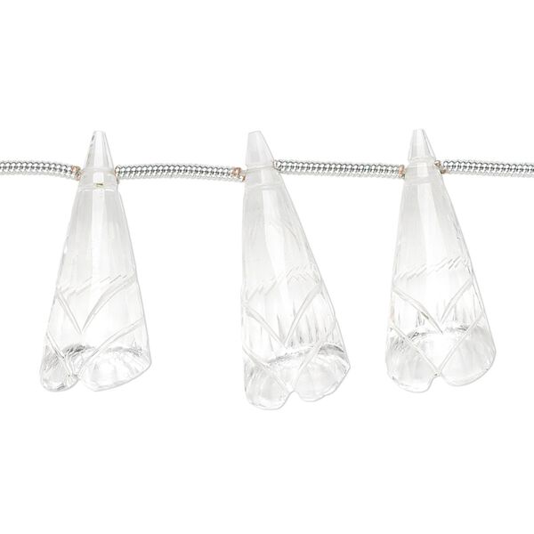 Quartz crystal 1pkg5, hand-cut top-drilled carved cone flower bead natural graduated 18x8mm-24x10mm image number 0
