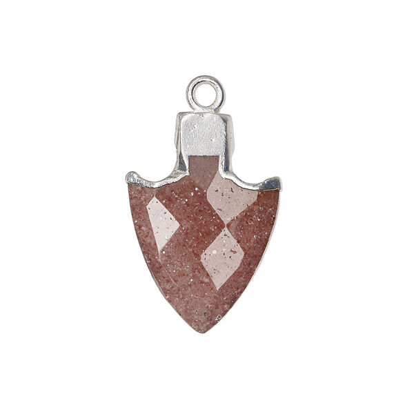 Drop, strawberry quartz (natural) / sterling silver / silver-plated copper, 20mmx14mm hand-cut faceted arrowhead. Sold individually. image number 0