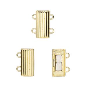 Clasp magnetic 1pkg1 sterling silver, 14x7mm rectangle, "vermeil" 1-strand