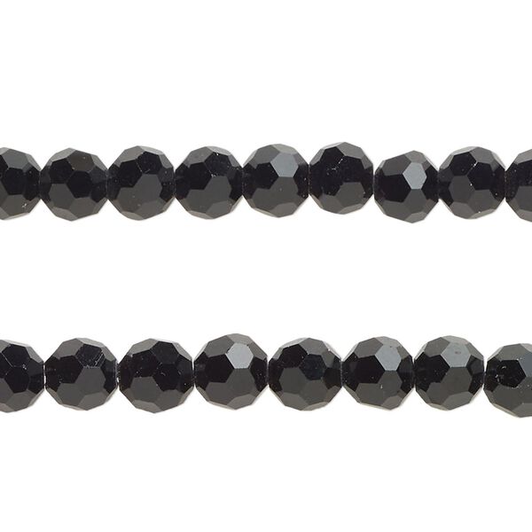 Bead, glass, opaque black, 5-6mm faceted round. Sold per 15-1/2 to 16-inch strand, approximately 75 beads. image number 0