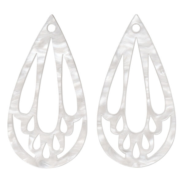Focal, resin, white, 49x25mm teardrop with cutouts. Sold per pkg of 4. image number 0