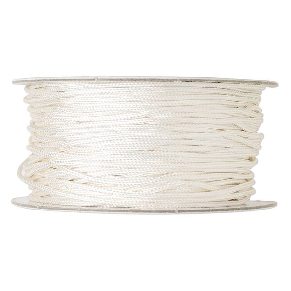 Cord, imitation silk, white, 1mm. Sold per 100-foot spool. image number 0