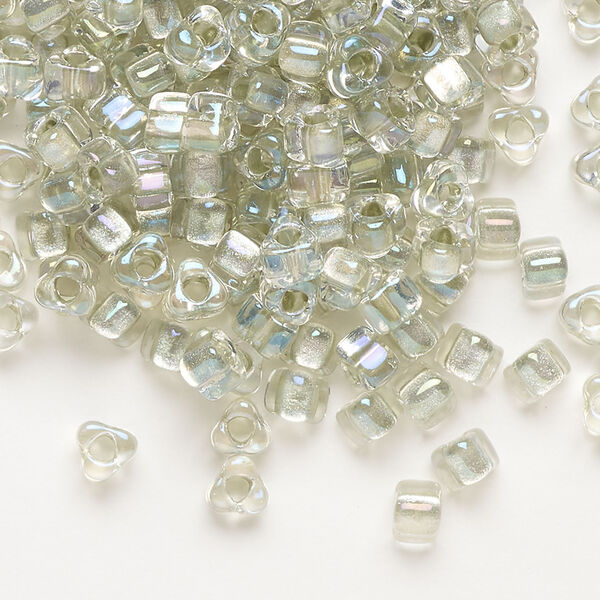 Seed bead, Miyuki 1pkg10g, glass, #5 triangle, transparent foam green inside dyed color clear (TR-1135) image number 0