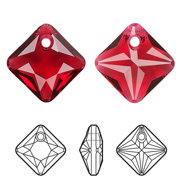 Drop 2pk scarlet, Crystal Passions® 11.5mm pendant princess cut 6431 image number 0
