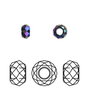 Bead 4pk jet shimmer 2X, Crystal Passions® 6x3.75mm briolette XL hole 5042