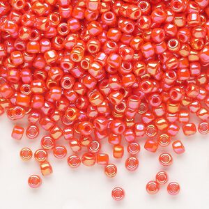 Seed bead, Dyna-Mites™, glass, opaque rainbow orange, #8 round. Sold per 1/2 kilogram pkg.