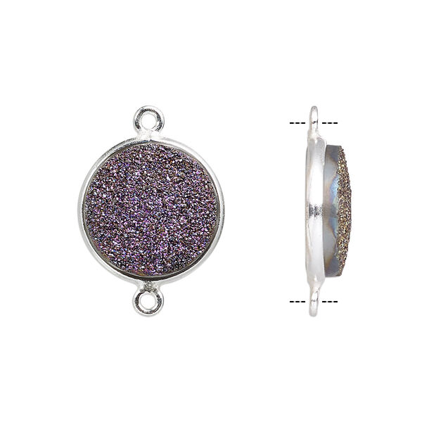 Druzy agate / sterling silver 1pkg1, electrocoated hand-cut flat round link 15mm image number 0