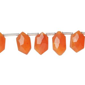 Carnelian 1pkg22, hand-cut side-drilled faceted puffed hexagon bead 13x7mm