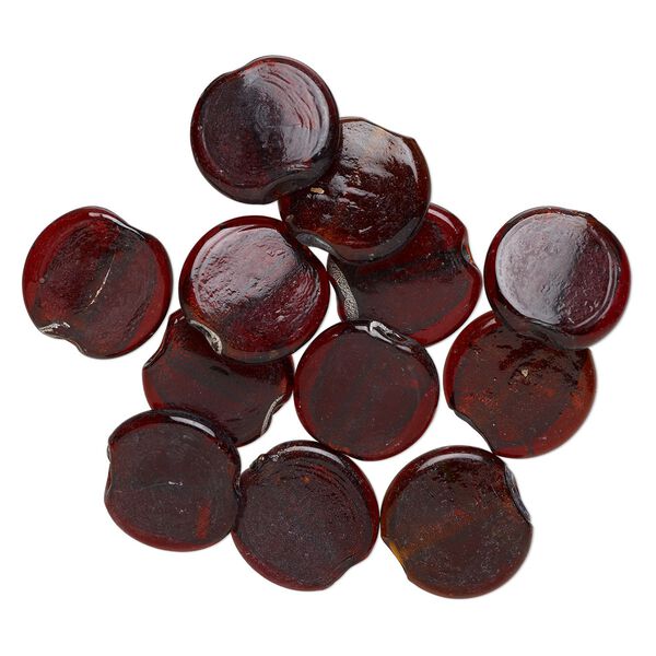 Bead, lampworked glass, translucent dark brown, 34-36mm flat round. Sold per pkg of 12. image number 0