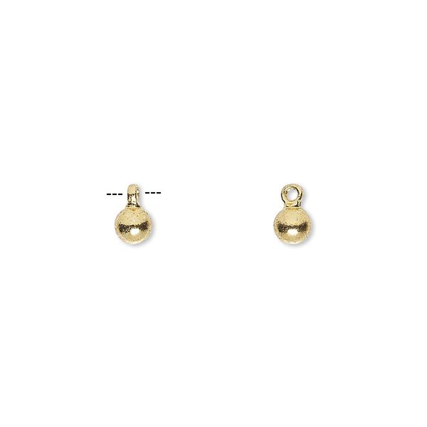 Drop, gold-finished "pewter" (zinc-based alloy), 4mm round. Sold per pkg of 10. image number 0