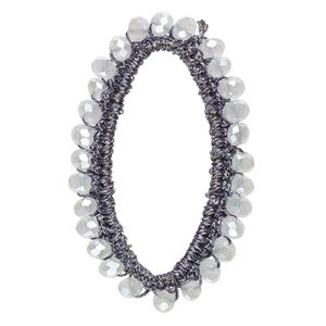 Focal, glass / nylon / steel, dark grey, 49x30mm-50x32mm beaded open oval. Sold per pkg of 2.