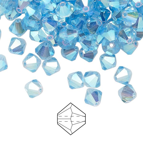 Bead 144pk aquamarine AB 2X, Preciosa Czech crystal 6mm bicone image number 0