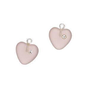 Drop 1pkg2, silver-plated brass / glass / cubic zirconia, translucent purple and clear, 11mm frosted heart.
