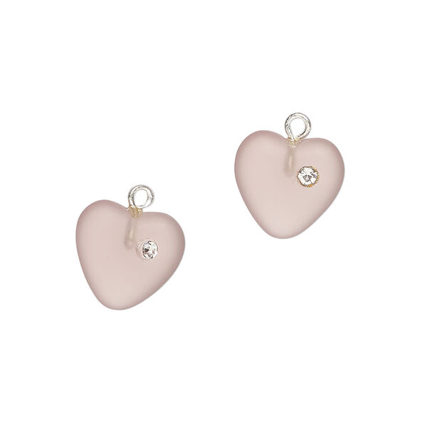 Drop 1pkg2, silver-plated brass / glass / cubic zirconia, translucent purple and clear, 11mm frosted heart. image number 0