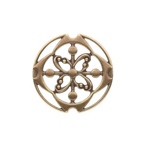 Component, brass, 24mm single-sided fancy flat round. Sold per pkg of 4.