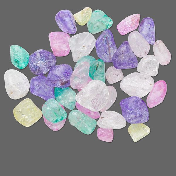 Bead mix, ice flake quartz (dyed / heated), mixed colors, small to large nugget, Mohs hardness 7. Sold per 500-gram pkg, approximately 100 beads. image number 0