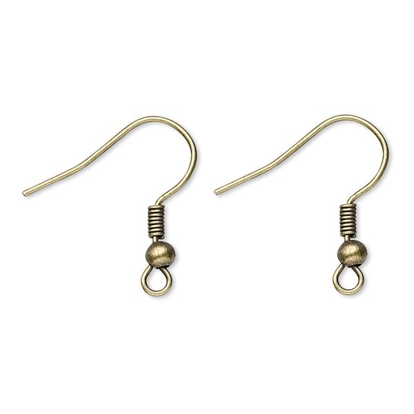 Ear wire fishhook 1pkg100 antique brass-plated, 19mm / 3mm ball / 2mm coil / open loop, 22 gauge steel 50 pair image number 0