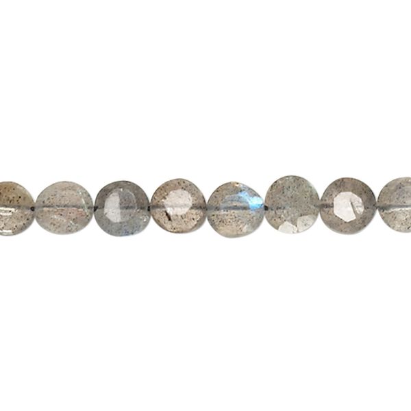 Labradorite 1pkg1, hand-cut faceted flat round bead natural 14 inch 5-7mm image number 0