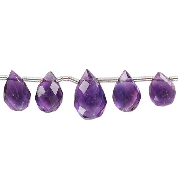 Amethyst 1pkg1, hand-cut top-drilled faceted puffed teardrop bead natural B- grade, 4 inch graduated 6x4mm-12x8mm image number 0
