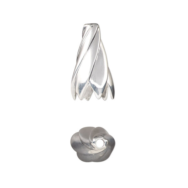 Cone, sterling silver, 17x10mm flower, 6mm inside diameter. Sold individually. image number 0