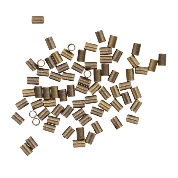 Crimp, antique gold-plated brass, 3x2mm tube, 1.5mm inside diameter. Sold per pkg of 100. image number 0