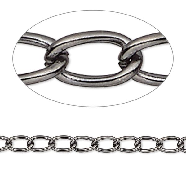 Chain, gunmetal-plated brass, 4mm curb. Sold per pkg of 5 feet. image number 0