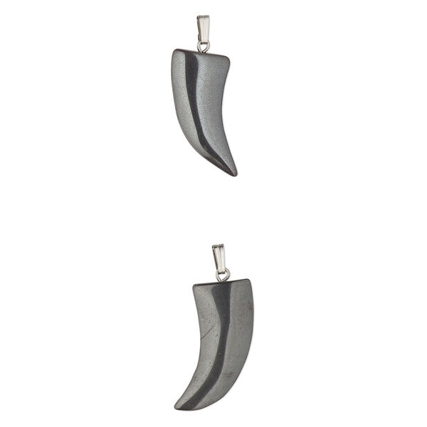 Hemalyke™ / "pewter" (zinc-based alloy) 1pkg2, silver-finished claw pendant 29x22mm image number 0