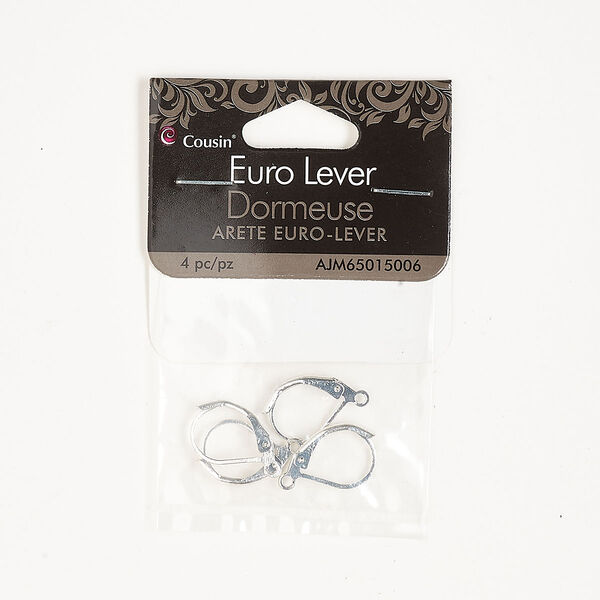 Ear wire, silver-finished stainless steel, 16mm leverback with open loop. Sold per pkg of 2 pairs. image number 0
