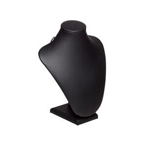 Display, necklace, leatherette, black, 9 x 7 x 3 1/2 inches. Sold individually.