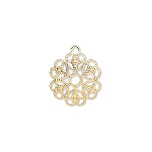 Charm, gold-plated brass, 15mm flower. Sold per pkg of 50.