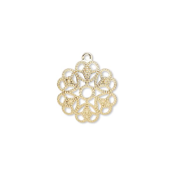 Charm, gold-plated brass, 15mm flower. Sold per pkg of 50. image number 0