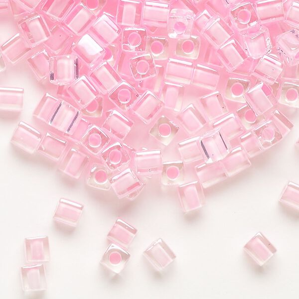 Seed bead, Miyuki, glass, pkg/25g, 3.5-3.7mm square, transparent pink inside dyed color clear (SB-207). image number 0