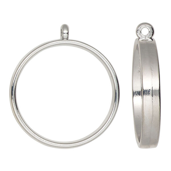 Focal, silver-finished "pewter" (zinc-based alloy), 28mm open round. Sold per pkg of 2. image number 0