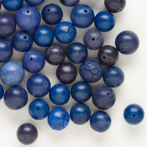 Bead mix, "howlite" (resin) (imitation) 1pkg6oz, blue and dark blue, 12-18mm round.