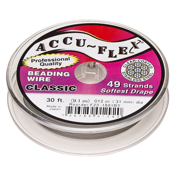 Beading wire, Accu-Flex®, nylon and stainless steel, clear, 49 strand, 0.012-inch diameter. Sold per 30-foot spool. image number 0