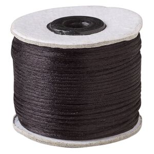 Cord, Satinique™, nylon, black, 1mm. Sold per 200-foot spool.