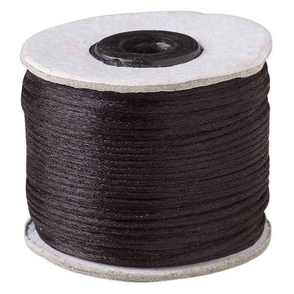 Cord, Satinique™, nylon, black, 1mm. Sold per 200-foot spool. image number 0