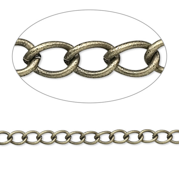 Chain, antique gold-plated brass, 3.5mm curb. Sold per pkg of 5 feet. image number 0