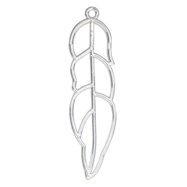 Component, resin frame, silver-finished "pewter" (zinc-based alloy), 58x17mm open feather. Sold per pkg of 2. image number 0