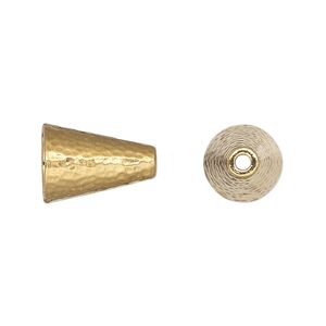 Cone, TierraCast®, "Hammertone" collection, gold-plated pewter (tin-based alloy), 15x10mm with hammered design, 7.2mm inside diameter. Sold per pkg of 2.