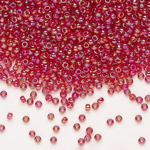 Seed bead, Miyuki, glass, pkg/25g, #11 rocaille, translucent rainbow ruby (RR-298).
