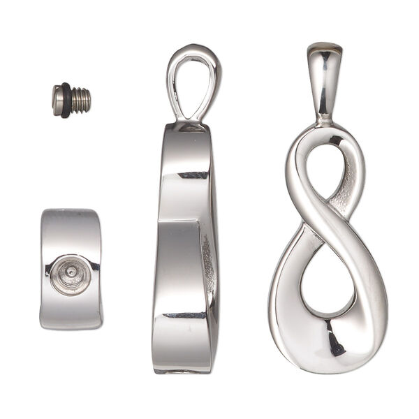 Pendant, stainless steel and silicone, black, 34x12.5mm single-sided infinity with watertight chamber. Sold individually. image number 0