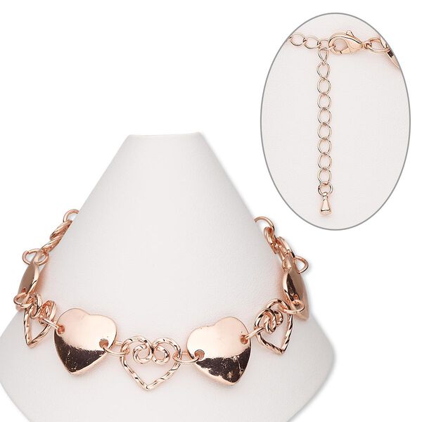 Bracelet, copper-finished steel and "pewter" (zinc-based alloy), 16x13mm open twisted heart and 17x16mm heart, 7 inches with 2-1/4 inch extender chain and lobster claw clasp. Sold individually. image number 0