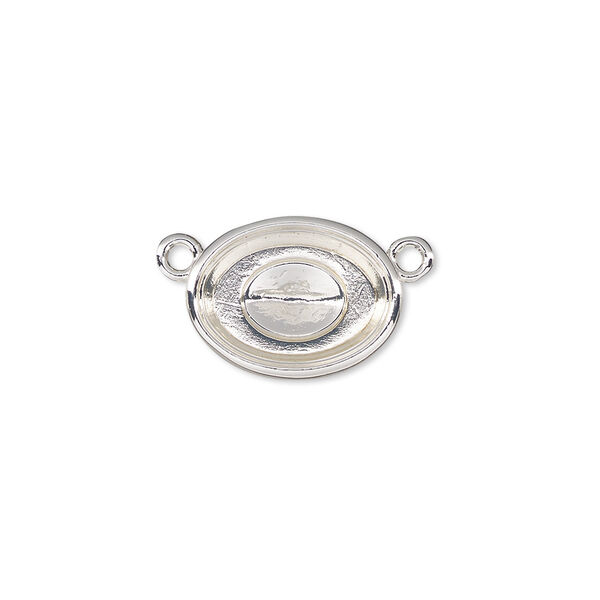 Link, Almost Instant Jewelry®, silver-plated "pewter" (zinc-based alloy), 16x12mm oval with 14x10mm oval setting. Sold per pkg of 2. image number 0
