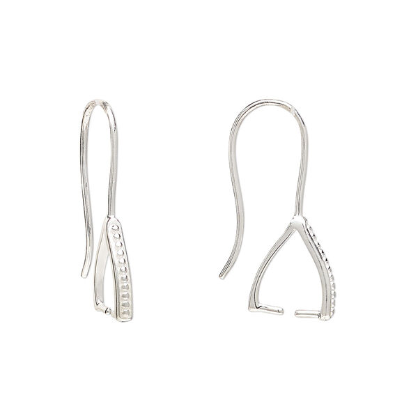 Ear wire, sterling silver, 19mm hook with beaded accent and ice-pick bail and 8.5mm grip length, 20 gauge. Sold per pair. image number 0