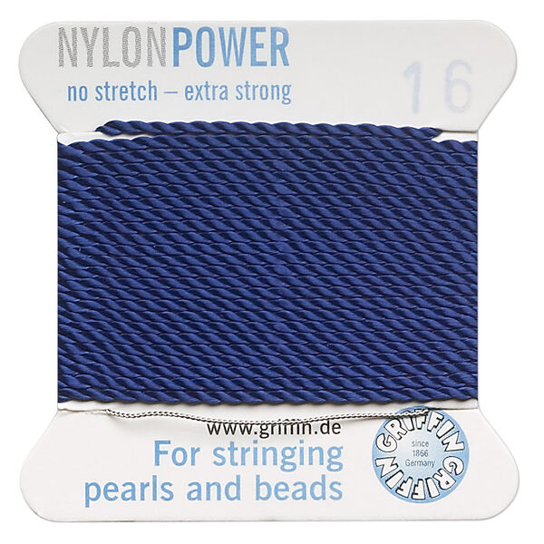 Thread, Griffin, nylon, dark blue, size #16. Sold per 2-meter card (approximately 78 inches). image number 0