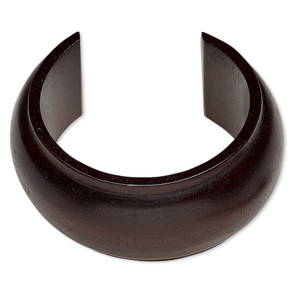 Bracelet, cuff, wood (dyed / waxed), dark brown, 35mm wide hand-carved domed band, 7-1/2 inches. Sold individually. image number 0